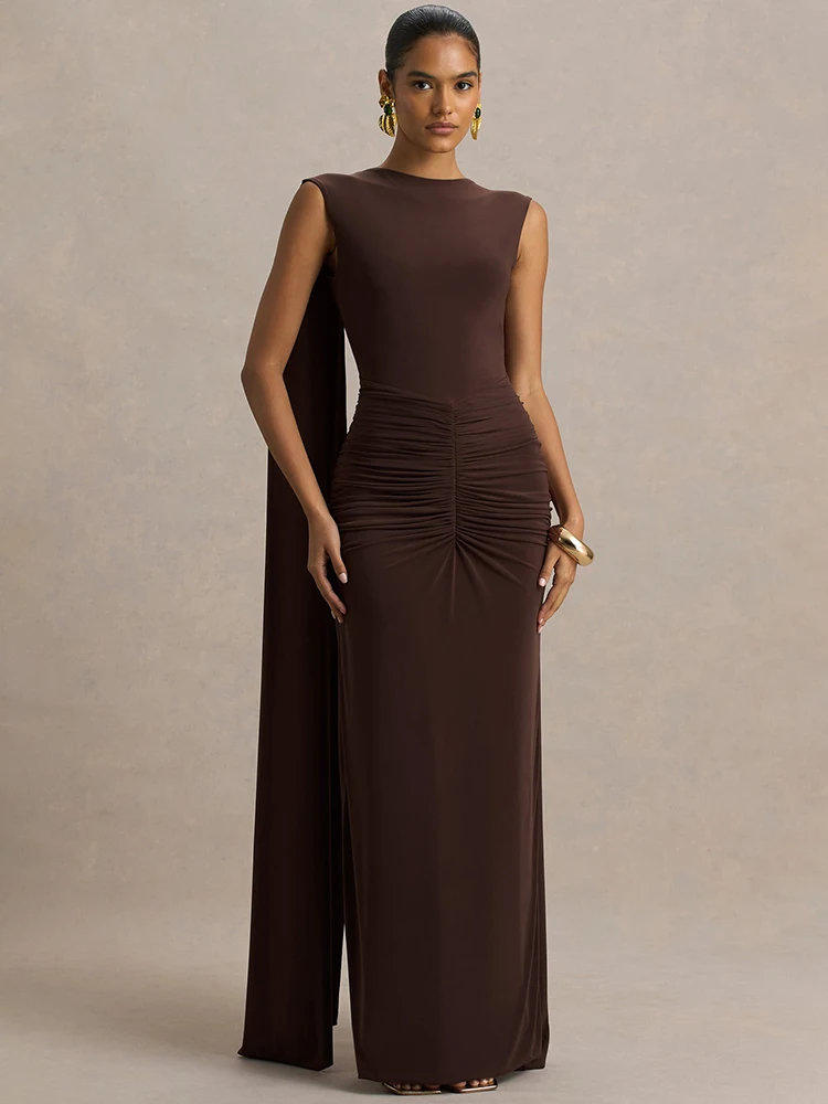 Элегантное длинное платье-макси Mozision с открытыми спиной и рукавами-накидками, с вырезом-лодочкой, завышенной талией и драпировкой, облегающее, для клуба и вечеринок
Элегантное длинное платье-макси Mozision с открытыми спиной и рукавами-накидками, с вырезом-лодочкой, завышенной талией и драпировкой, облегающее, для клуба и вечеринок