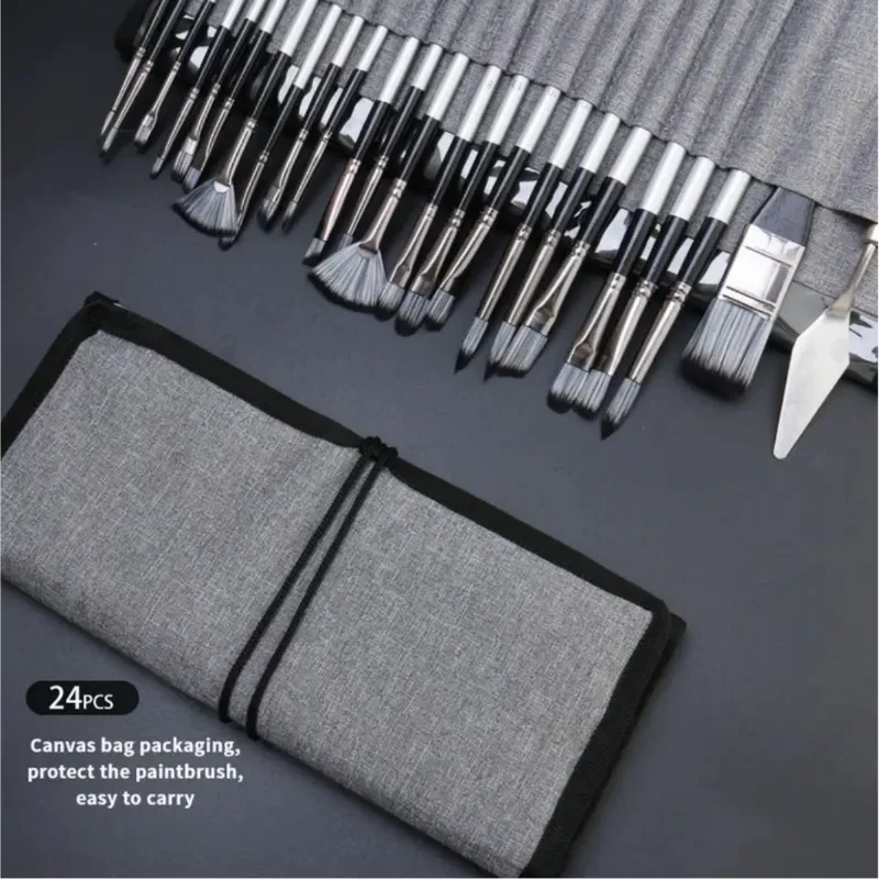 24pcs Nylon Painting Set Silver Black Wooden Handle Oil Painting Board Brush with Canvas Brush Curtain Painting Set Painting Supplies Paint Brush Set
24pcs Nylon Painting Set Silver Black Wooden Handle Oil Painting Board Brush with Canvas Brush Curtain Painting Set Painting Supplies Paint Brush Set