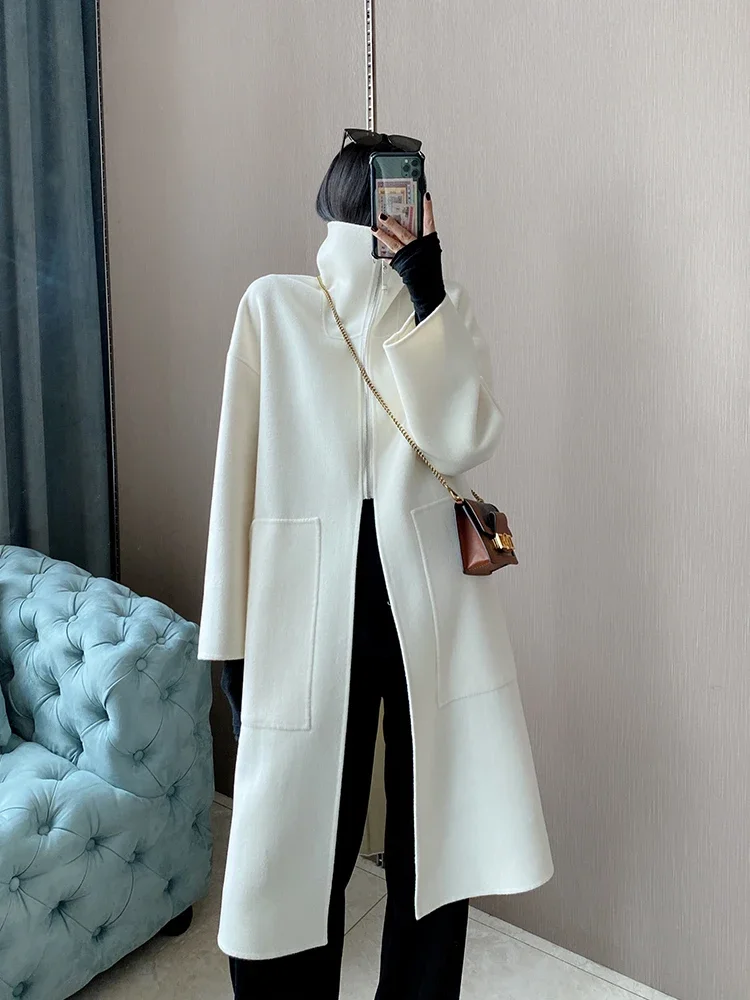 New High end white cashmere coat Women's medium long fashionable loose reversible wool coat Winter
New High end white cashmere coat Women's medium long fashionable loose reversible wool coat Winter