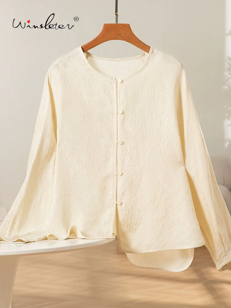 Winsleter-100% Элегантная рубашка из натурального шелка Guanle Crepe, с круглым вырезом и длинным рукавом, женская модная шикарная свободная блузка, осень 2023 г. T5N242CC
Winsleter-100% Элегантная рубашка из натурального шелка Guanle Crepe, с круглым вырезом и длинным рукавом, женская модная шикарная свободная блузка, осень 2023 г. T5N242CC