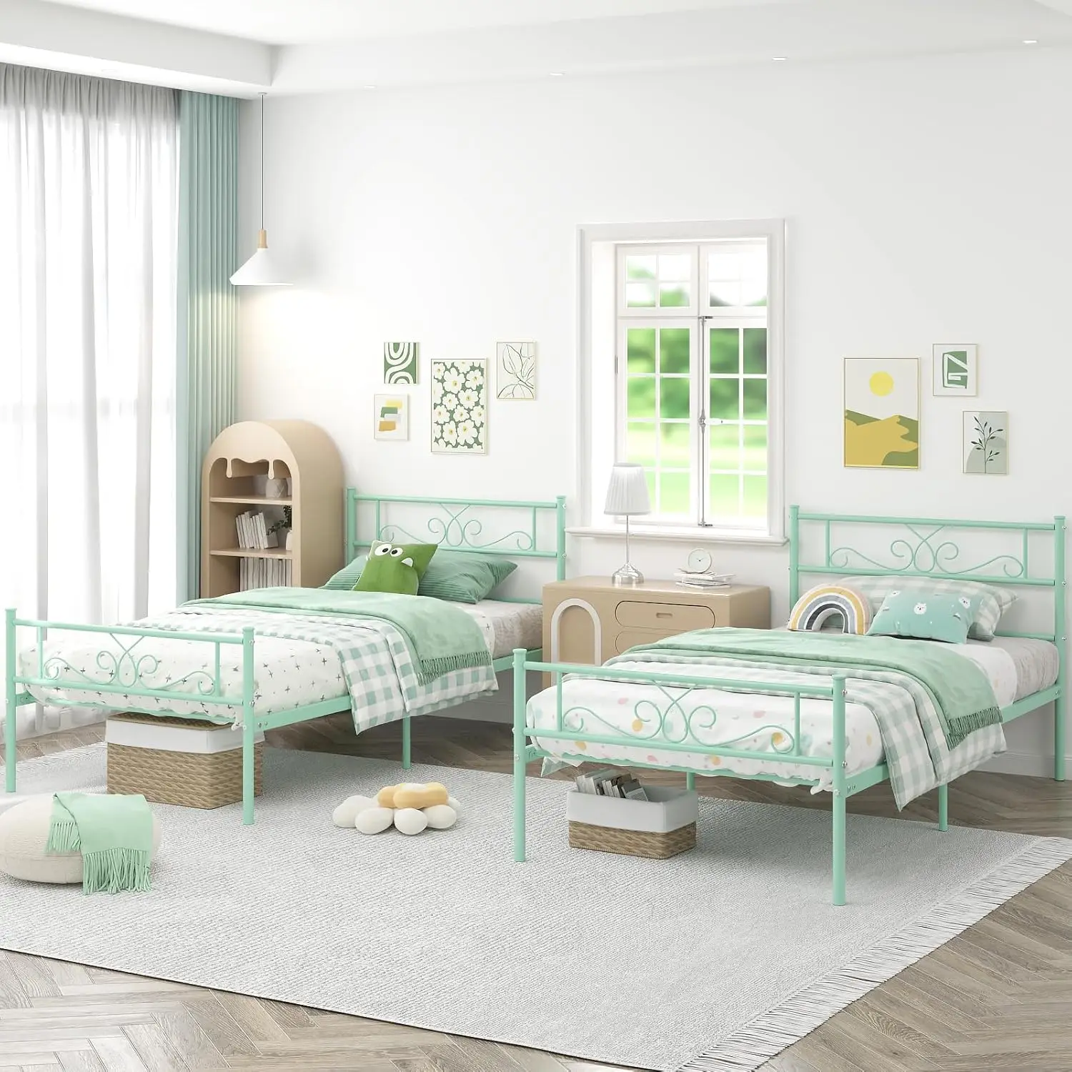Twin Size Bed Frame With Headboard And Footboard Steel Slats Support Twin Metal Bed No Box Spring Ned Easy To Assembly, Mint
Twin Size Bed Frame With Headboard And Footboard Steel Slats Support Twin Metal Bed No Box Spring Ned Easy To Assembly, Mint