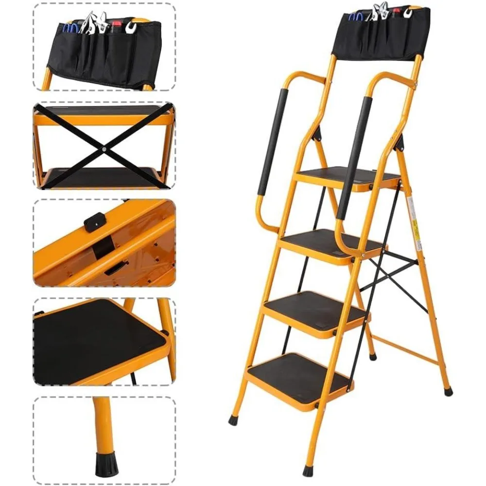 4 Step Ladder with Handrails & ToolBag, 330lbs Folding Step Stool for Kitchen US
4 Step Ladder with Handrails & ToolBag, 330lbs Folding Step Stool for Kitchen US