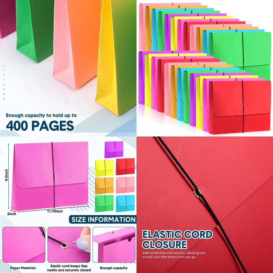 24 Pack Bulk Expanding File Folder Pocket Wallet with Flap and Cord Closure, 2" Expansion, Letter Size, Assorted Colors File Or
24 Pack Bulk Expanding File Folder Pocket Wallet with Flap and Cord Closure, 2" Expansion, Letter Size, Assorted Colors File Or