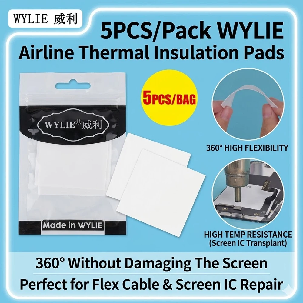 WYLIE 5PCS/Bag High Temperature Resistant Thermal Pad for Screen Transplant IC Repair Heat Insulation Protection Film
WYLIE 5PCS/Bag High Temperature Resistant Thermal Pad for Screen Transplant IC Repair Heat Insulation Protection Film