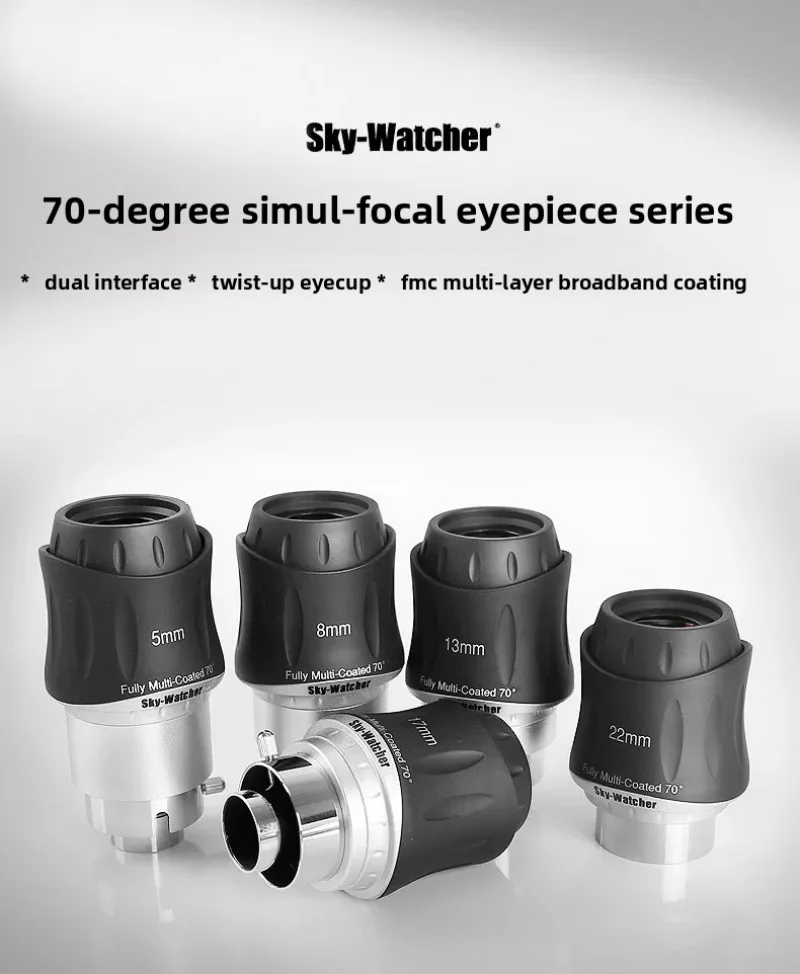 Набор окуляров Sky-Watcher с автофокусом 5 мм, 8 мм, 13 мм, 17 мм, 22 мм, 70 градусов, двойной интерфейс 1,25/2 дюйма, аксессуар для телескопов
Набор окуляров Sky-Watcher с автофокусом 5 мм, 8 мм, 13 мм, 17 мм, 22 мм, 70 градусов, двойной интерфейс 1,25/2 дюйма, аксессуар для телескопов