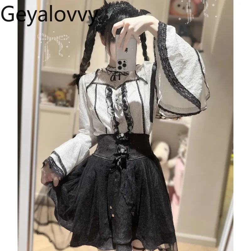 Массовая японская субкультура, оригинальная новая милая блузка, кружевная рубашка с длинными рукавами, облегающая короткая юбка с высокой талией и бантом
Массовая японская субкультура, оригинальная новая милая блузка, кружевная рубашка с длинными рукавами, облегающая короткая юбка с высокой талией и бантом