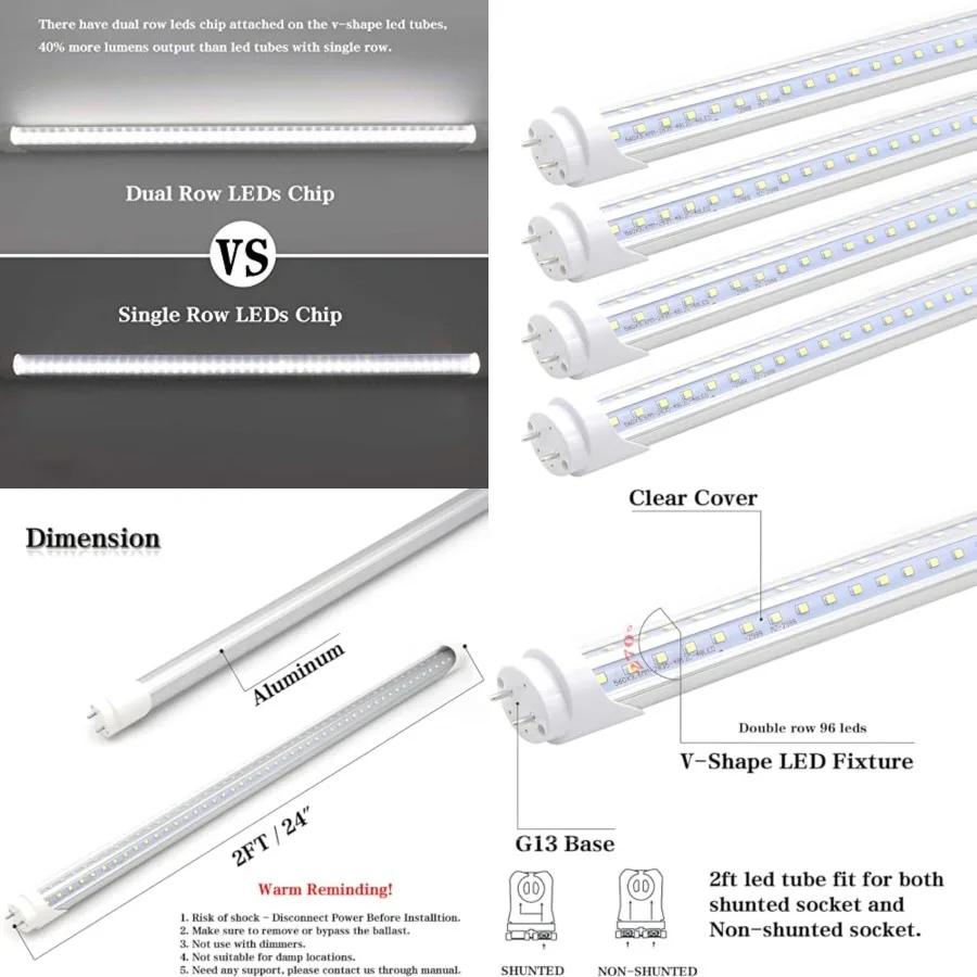 2FT LED Tube Lights, 15W 30W Fluorescent Bulb Replacement V Shaped, 6000K Cool White, Ballast Bypass, Clear Cover, 4-Pack
2FT LED Tube Lights, 15W 30W Fluorescent Bulb Replacement V Shaped, 6000K Cool White, Ballast Bypass, Clear Cover, 4-Pack