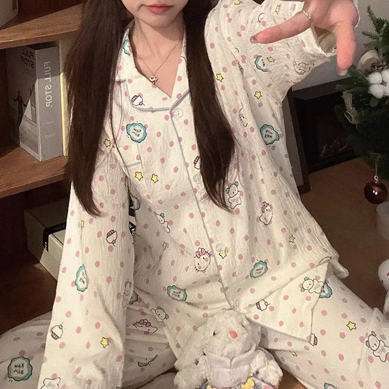 Пижама Hello Kitty Miniso Pure из хлопка с мультяшным принтом V-образный вырез, длинные рукава, штаны, модная допаминовая одежда для отдыха Y2k
Пижама Hello Kitty Miniso Pure из хлопка с мультяшным принтом V-образный вырез, длинные рукава, штаны, модная допаминовая одежда для отдыха Y2k