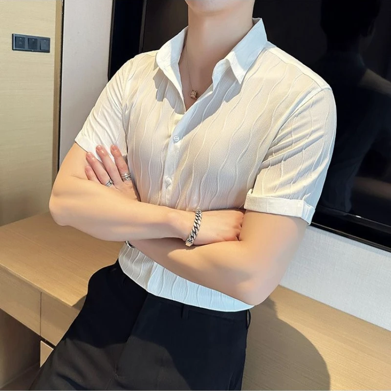 Summer Wave Pattern Men's Slim Fit Short Sleeve Shirt Trendy Korean Style Casual Business Casual Shirt
Summer Wave Pattern Men's Slim Fit Short Sleeve Shirt Trendy Korean Style Casual Business Casual Shirt