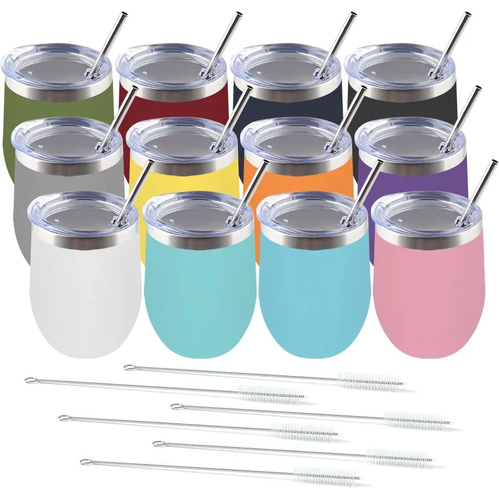 12-Pack Powder Coated Stainless Steel Tumbler Set with Lids and Stand Brush, 12 oz Vacuum Insulated Double Wall Travel Cups for
12-Pack Powder Coated Stainless Steel Tumbler Set with Lids and Stand Brush, 12 oz Vacuum Insulated Double Wall Travel Cups for