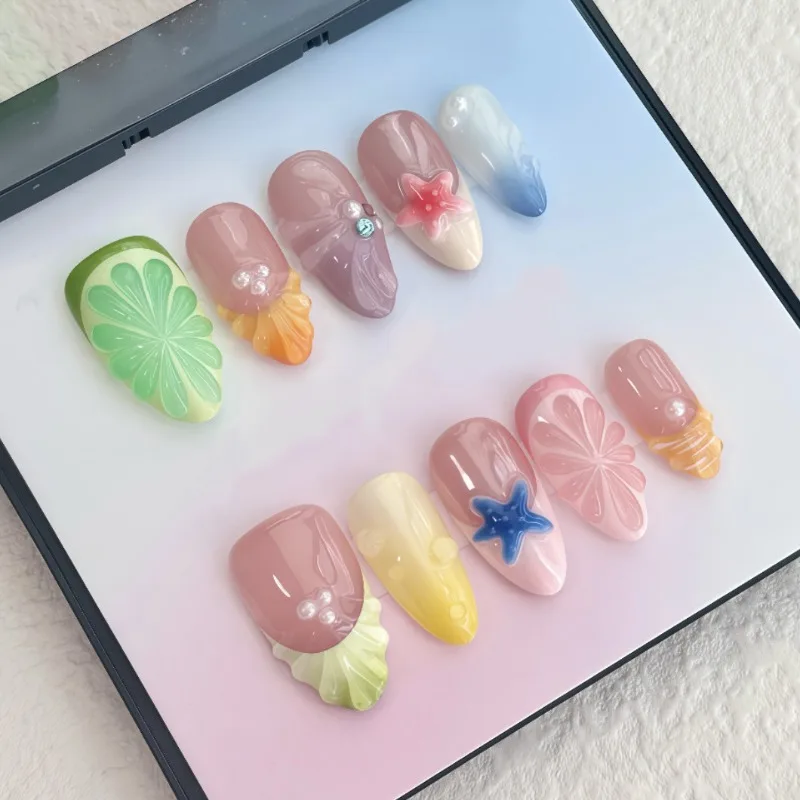 24PCS Colorful Summer French Fake Nails with Glue 3D Lemon Seastar Design Almond False Nails Ins Yellow Vacation Style Nail Tips
24PCS Colorful Summer French Fake Nails with Glue 3D Lemon Seastar Design Almond False Nails Ins Yellow Vacation Style Nail Tips