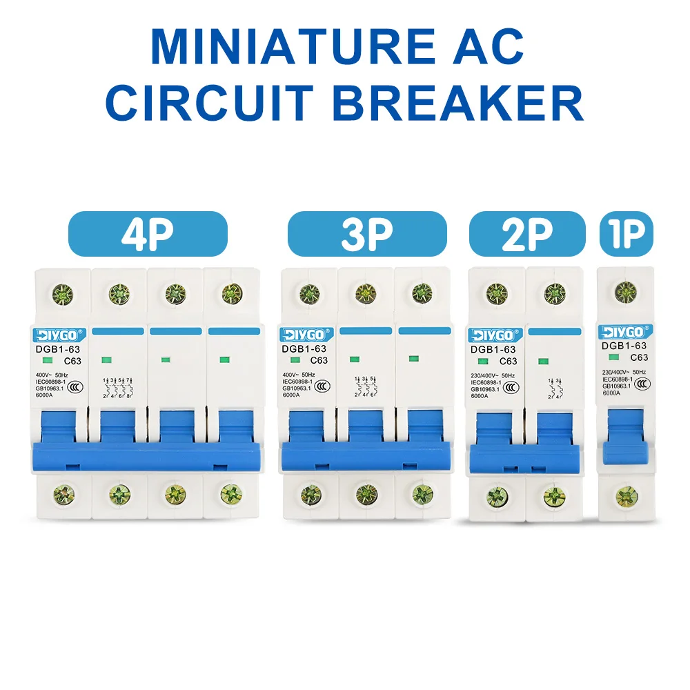 1/2/3/4P Household AC MCB DGB1-63 C Type 230/400V~50/60Hz Multi-spec Miniature Circuit Breaker Switch 6/10/16/20/25/32/40/50/63A
1/2/3/4P Household AC MCB DGB1-63 C Type 230/400V~50/60Hz Multi-spec Miniature Circuit Breaker Switch 6/10/16/20/25/32/40/50/63A