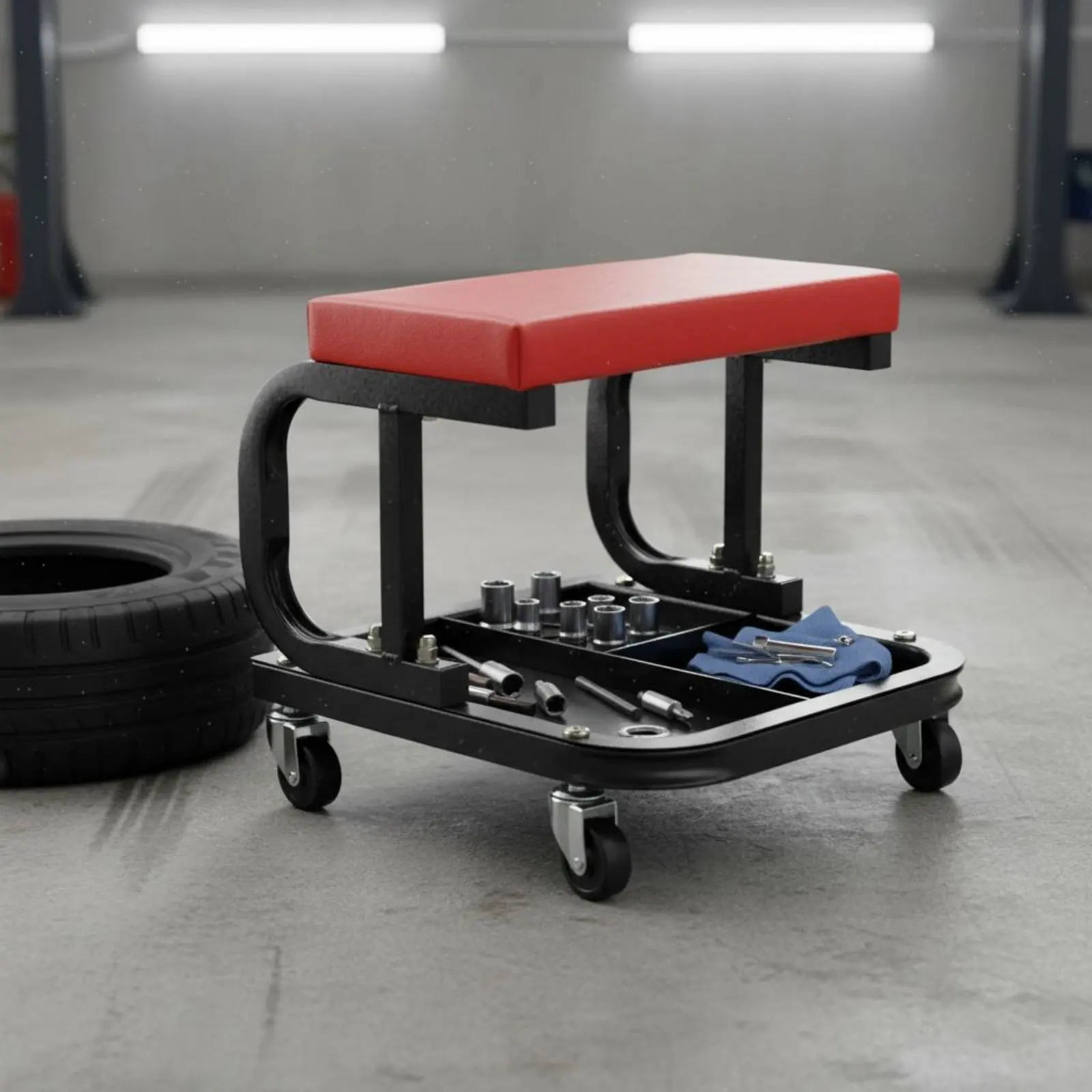 Rolling Garage Stool with Tool Tray Sturdy-Duty Steel Frame Padded Mechanic Rolling Seat for Auto Repair
Rolling Garage Stool with Tool Tray Sturdy-Duty Steel Frame Padded Mechanic Rolling Seat for Auto Repair