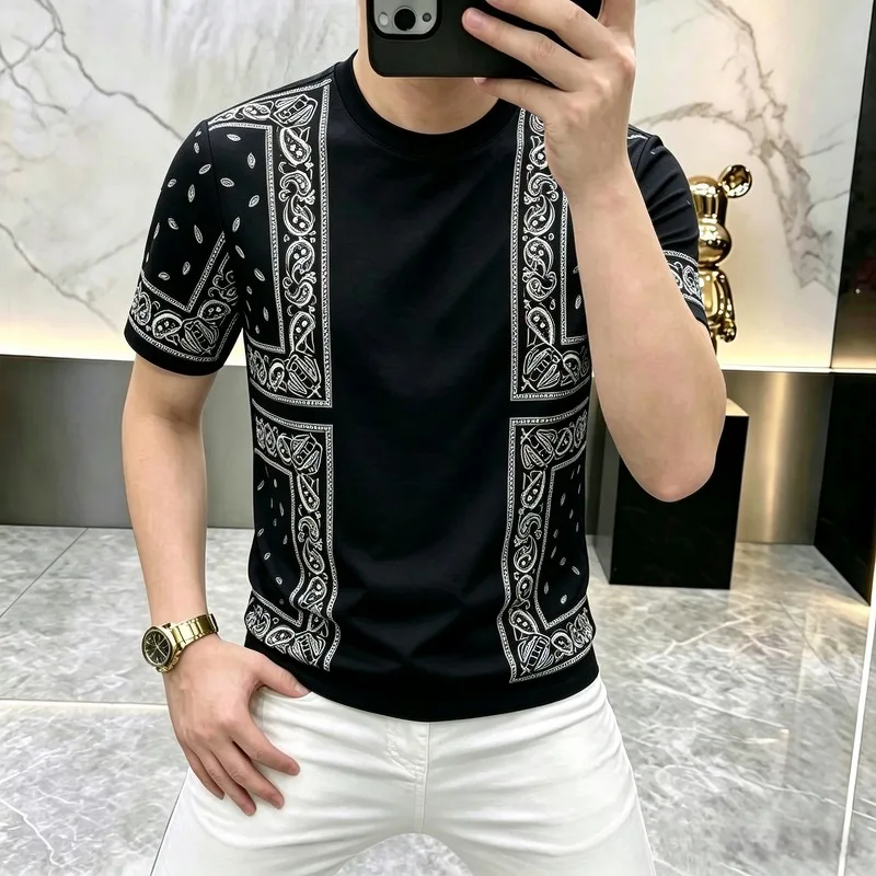 Summer Retro Printed Short Sleeved T-shirt Men Breathable Comfortable Casual Business T-shirts Round Neck Versatile Social Top
Summer Retro Printed Short Sleeved T-shirt Men Breathable Comfortable Casual Business T-shirts Round Neck Versatile Social Top