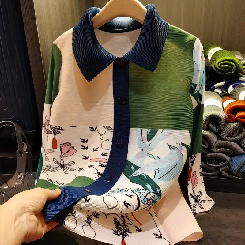 Versatile Blouse Female Autumn Colorblock Printed Pleated Shirt Coat Women Loose Single breasted Long sleeved Blouse Female Top
Versatile Blouse Female Autumn Colorblock Printed Pleated Shirt Coat Women Loose Single breasted Long sleeved Blouse Female Top