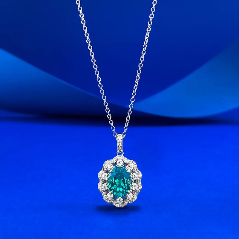 S925 Silver Necklace 7 * 9mm Paraiba Zircon Hollow Flower Set Jewelry
S925 Silver Necklace 7 * 9mm Paraiba Zircon Hollow Flower Set Jewelry