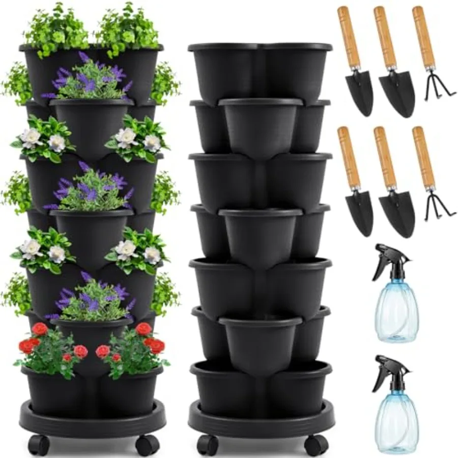 2 Set Stackable Vertical Planters with Removable Wheels and Tools Tower Planters Strawberry Herb Flower Vegetable Pots Indoor O
2 Set Stackable Vertical Planters with Removable Wheels and Tools Tower Planters Strawberry Herb Flower Vegetable Pots Indoor O
