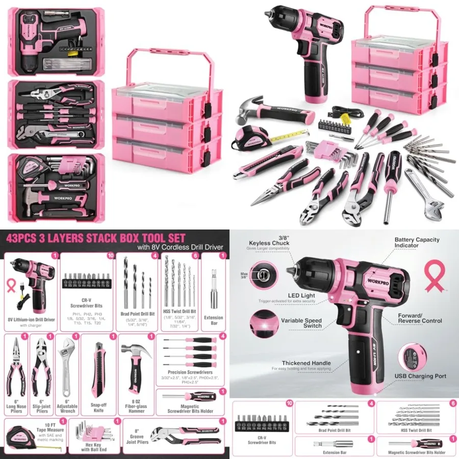 Tool Set with Drill, Power Drill Set with Toolbox, 8V Lithium-ion Cordless Drill and Bits, 2.0 Ah Portable Electric Screwdriver
Tool Set with Drill, Power Drill Set with Toolbox, 8V Lithium-ion Cordless Drill and Bits, 2.0 Ah Portable Electric Screwdriver