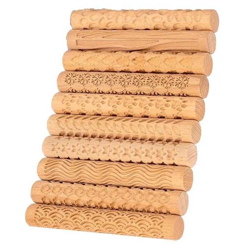 ABSE-10 Pcs Wooden Clay Texture Roller Set For Pottery And Ceramics, Modeling Texture Rolling Pin Stencil Board Stamps
ABSE-10 Pcs Wooden Clay Texture Roller Set For Pottery And Ceramics, Modeling Texture Rolling Pin Stencil Board Stamps