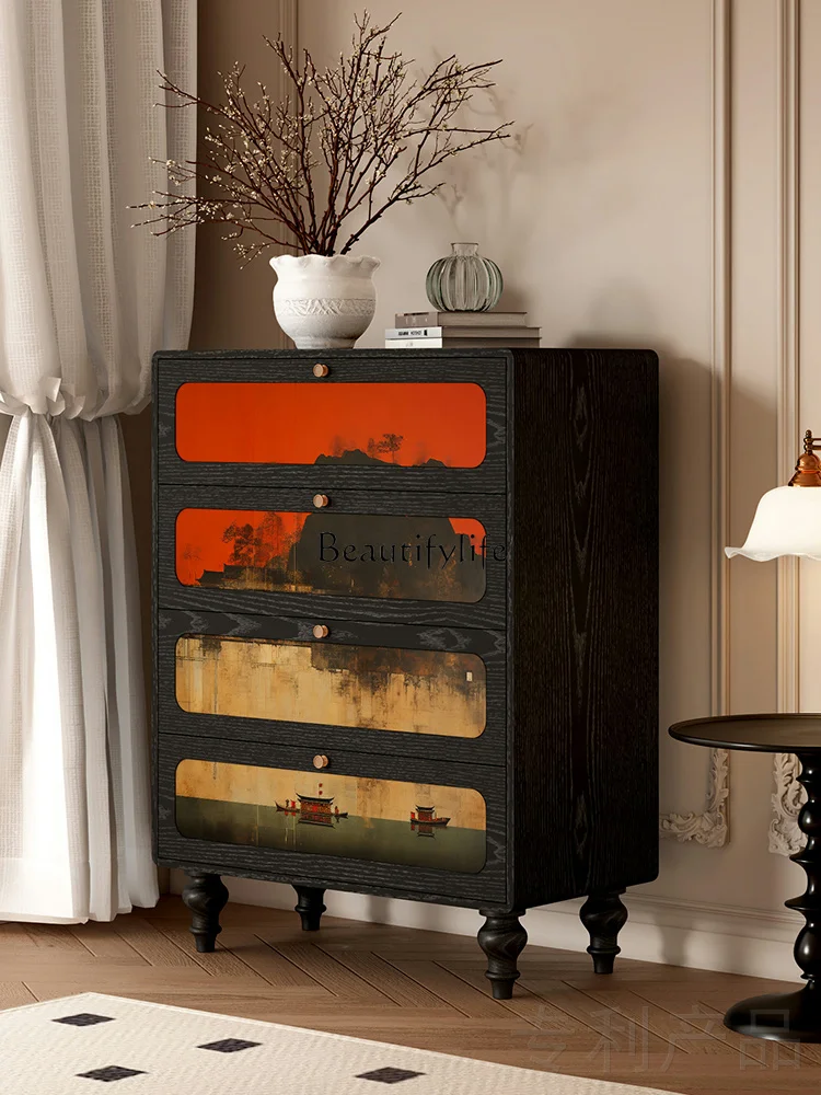 New Chinese solid wood four-chest cabinet French medieval drawer bedroom bedside storage side cabinet against the wall
New Chinese solid wood four-chest cabinet French medieval drawer bedroom bedside storage side cabinet against the wall