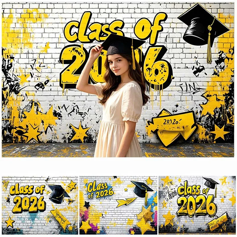 LS Graduation Photo Backdrop Black Doctor Hat Decor School Student Graduate Background Photography Prop Studio Grad Banner