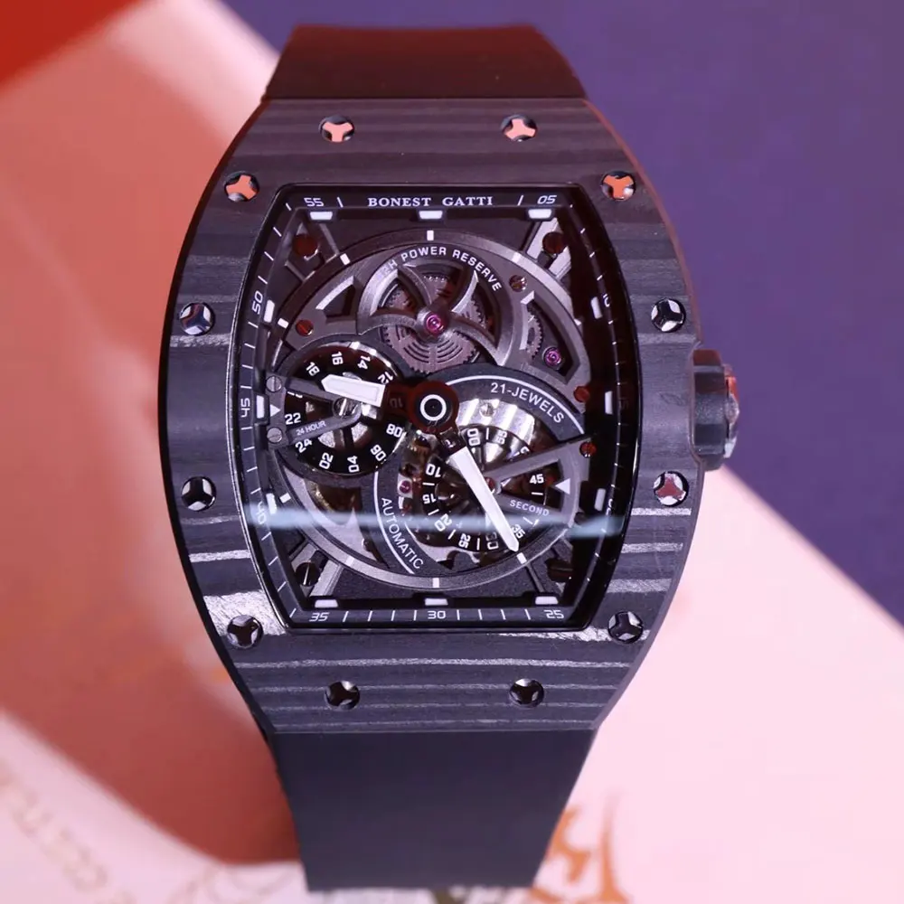 BONEST GATTI Men Mechanical Watch Carbon Fiber Bezel Tonneau Luminou Case Fluororubber Strap Small Second Dial Watches For Men
BONEST GATTI Men Mechanical Watch Carbon Fiber Bezel Tonneau Luminou Case Fluororubber Strap Small Second Dial Watches For Men