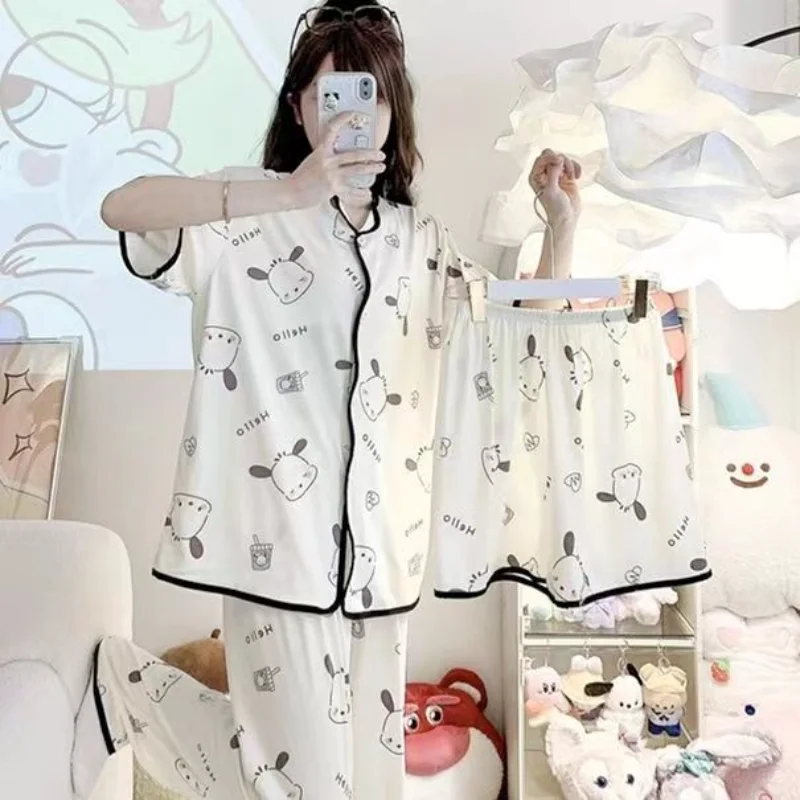 Sanrio Pochacco Y2K Pajama 3 Piece Lady Pyjama Pant Shorts Short Sleeve Sleepwear Summer Pijama Kawaii Negligee Cartoon Homesuit
Sanrio Pochacco Y2K Pajama 3 Piece Lady Pyjama Pant Shorts Short Sleeve Sleepwear Summer Pijama Kawaii Negligee Cartoon Homesuit