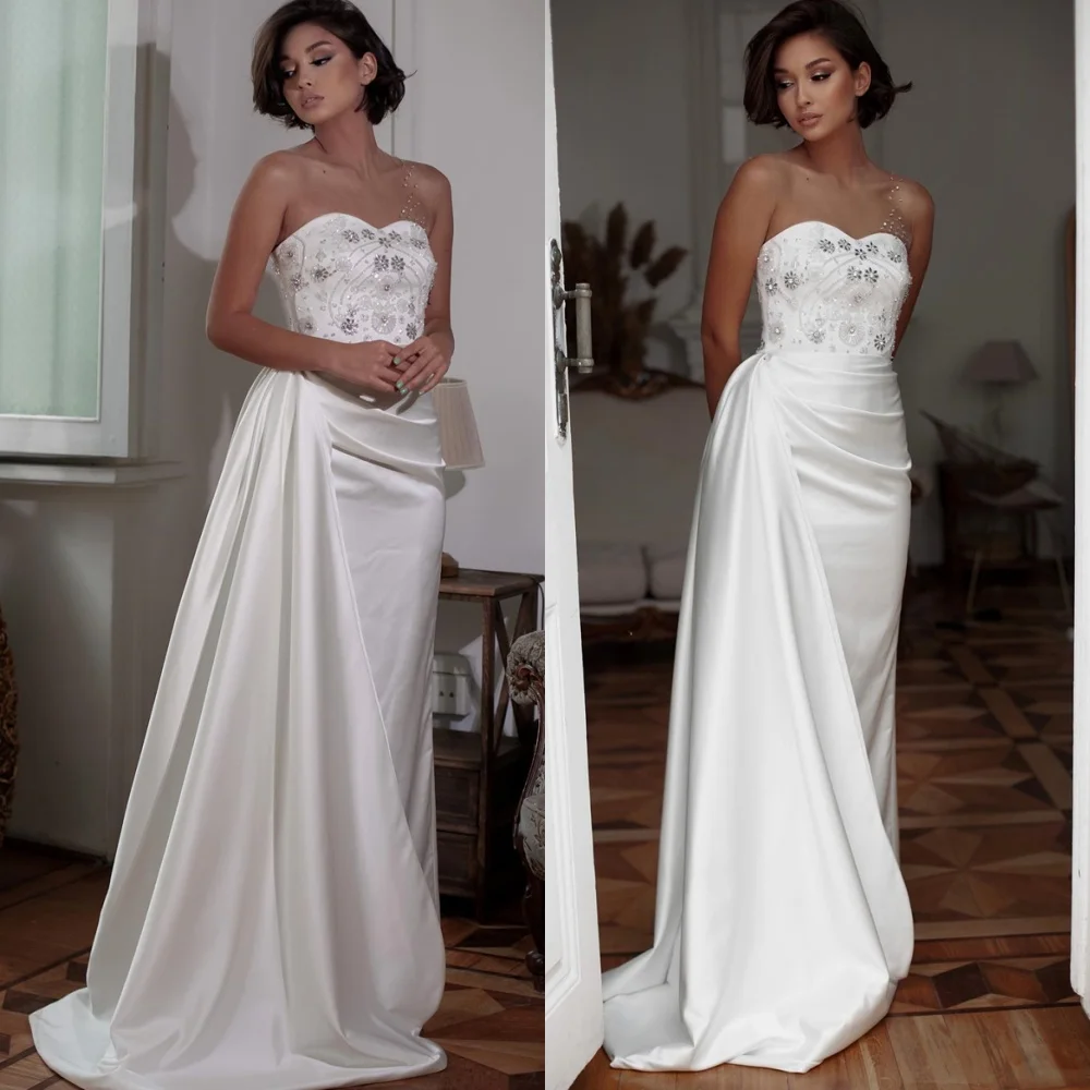 Customized Temperament White Satin Evening Dresses Exquisite Strapless Homecoming Dresses Elegant Court Train Celebrity Gowns
Customized Temperament White Satin Evening Dresses Exquisite Strapless Homecoming Dresses Elegant Court Train Celebrity Gowns
