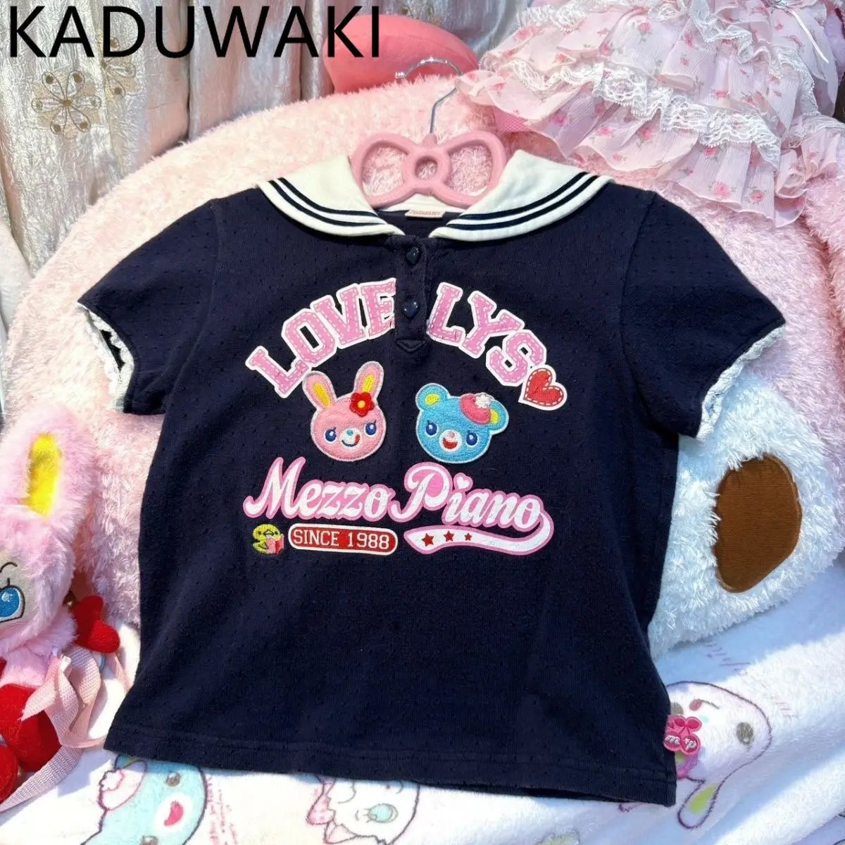 Japanese Kawaii Bunny Bear Cartoon Embroidery Top Cute Lolita Sailor Collar Short Sleeve Tee Aesthetic Fairy Y2k T-shirt
Japanese Kawaii Bunny Bear Cartoon Embroidery Top Cute Lolita Sailor Collar Short Sleeve Tee Aesthetic Fairy Y2k T-shirt