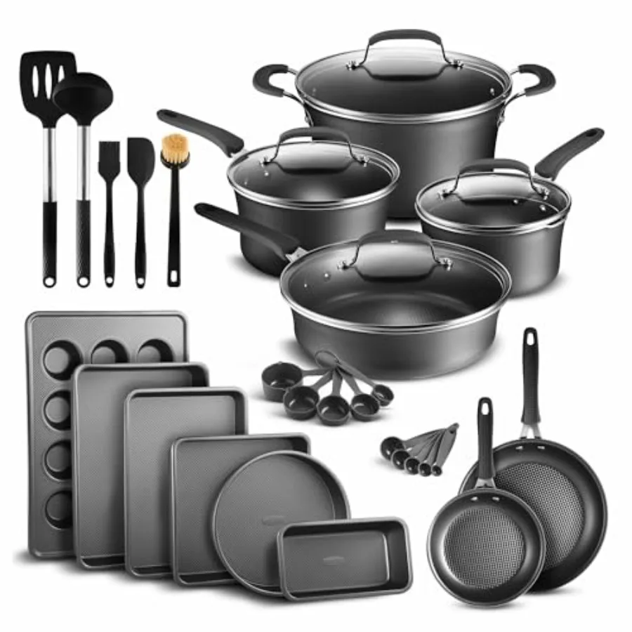 Pots and Pans Set, 23-Piece Non Stick Cookware and Bakeware Sets with Plaid Pattern, Stackable Design, Dishwasher Safe, Stain-r
Pots and Pans Set, 23-Piece Non Stick Cookware and Bakeware Sets with Plaid Pattern, Stackable Design, Dishwasher Safe, Stain-r