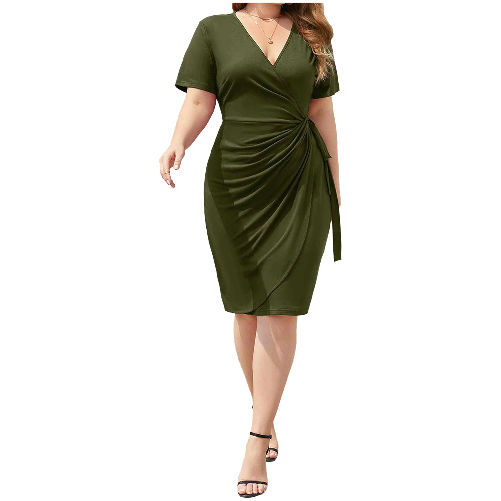 Women Plus Size Party Dress Wrap V-Neck Short Sleeve Lace Up Ruched Short Dress for Holiday Office Date Night Skirt Outfit
Women Plus Size Party Dress Wrap V-Neck Short Sleeve Lace Up Ruched Short Dress for Holiday Office Date Night Skirt Outfit
