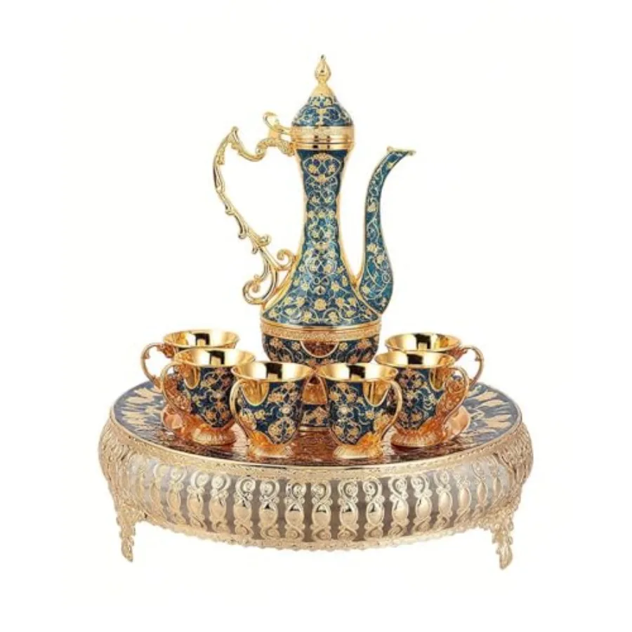 Turkish Tea Set Vintage Coffee Pot with Shiny Crystal Tray and 6 Cups for Home Party Table Decor Blue
Turkish Tea Set Vintage Coffee Pot with Shiny Crystal Tray and 6 Cups for Home Party Table Decor Blue