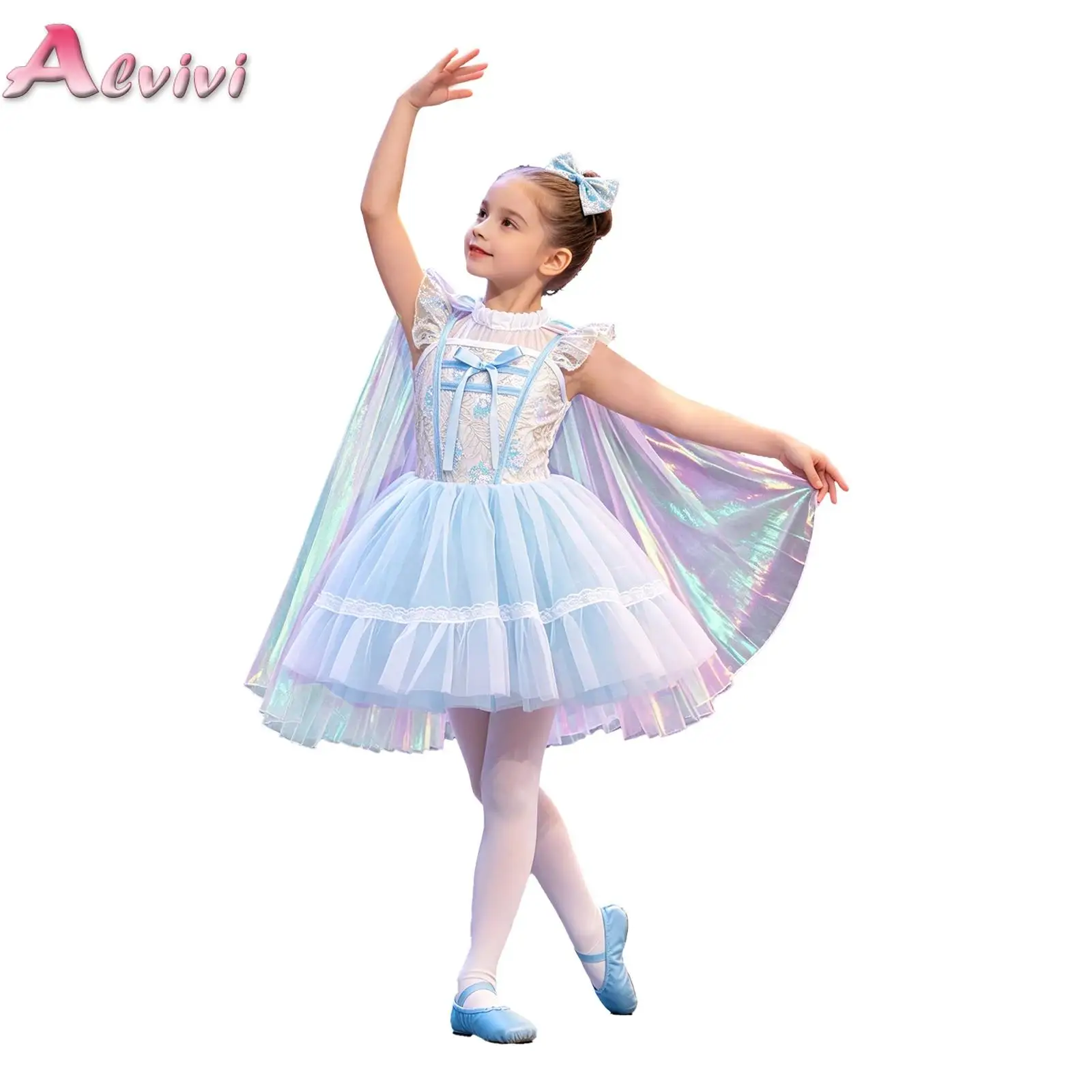 Kids Girls Ballet Dance Performance Outfit Ruffled Sleeves Bow Sequin Layered Tulle Tutu Dress with Pleated Cloak and Headwear
Kids Girls Ballet Dance Performance Outfit Ruffled Sleeves Bow Sequin Layered Tulle Tutu Dress with Pleated Cloak and Headwear