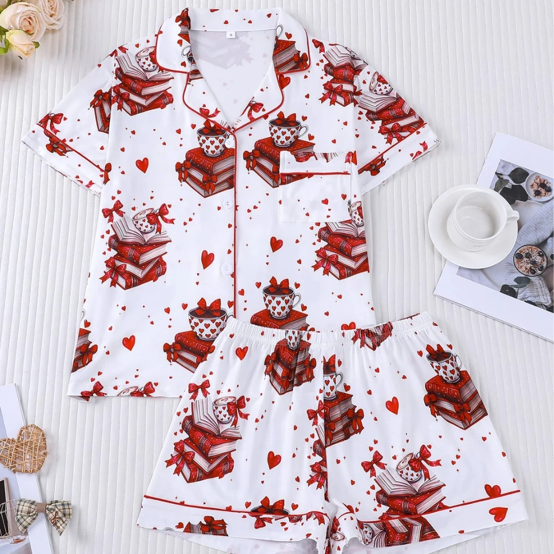Белый женский пижамный комплект с принтом книги, с отложным воротником, с короткими рукавами и шортами, домашняя одежда, подарки
Белый женский пижамный комплект с принтом книги, с отложным воротником, с короткими рукавами и шортами, домашняя одежда, подарки