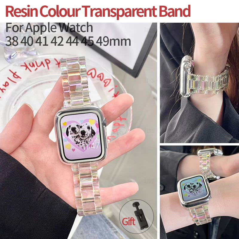 Transparent Resin Strap for Apple Watch Band 44mm 40mm 45 41 38 42mm Glacier Bracelet for Iwatch Series 8 7 6 5 4 SE Accessories
Transparent Resin Strap for Apple Watch Band 44mm 40mm 45 41 38 42mm Glacier Bracelet for Iwatch Series 8 7 6 5 4 SE Accessories