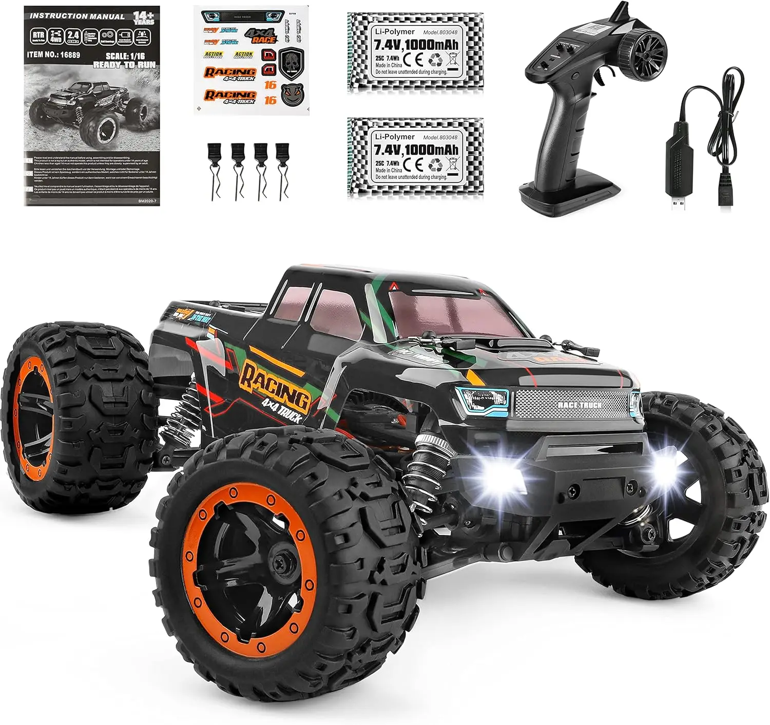 1:16 Scale 2.4Ghz 4x4 Remote Control Monster Truck, Waterproof Ready-to-Run Off Road RC Truck, 36KM/H High Speed, 2 Batteries for 35+ Minutes Play, Gift for Kids and Adults
1:16 Scale 2.4Ghz 4x4 Remote Control Monster Truck, Waterproof Ready-to-Run Off Road RC Truck, 36KM/H High Speed, 2 Batteries for 35+ Minutes Play, Gift for Kids and Adults