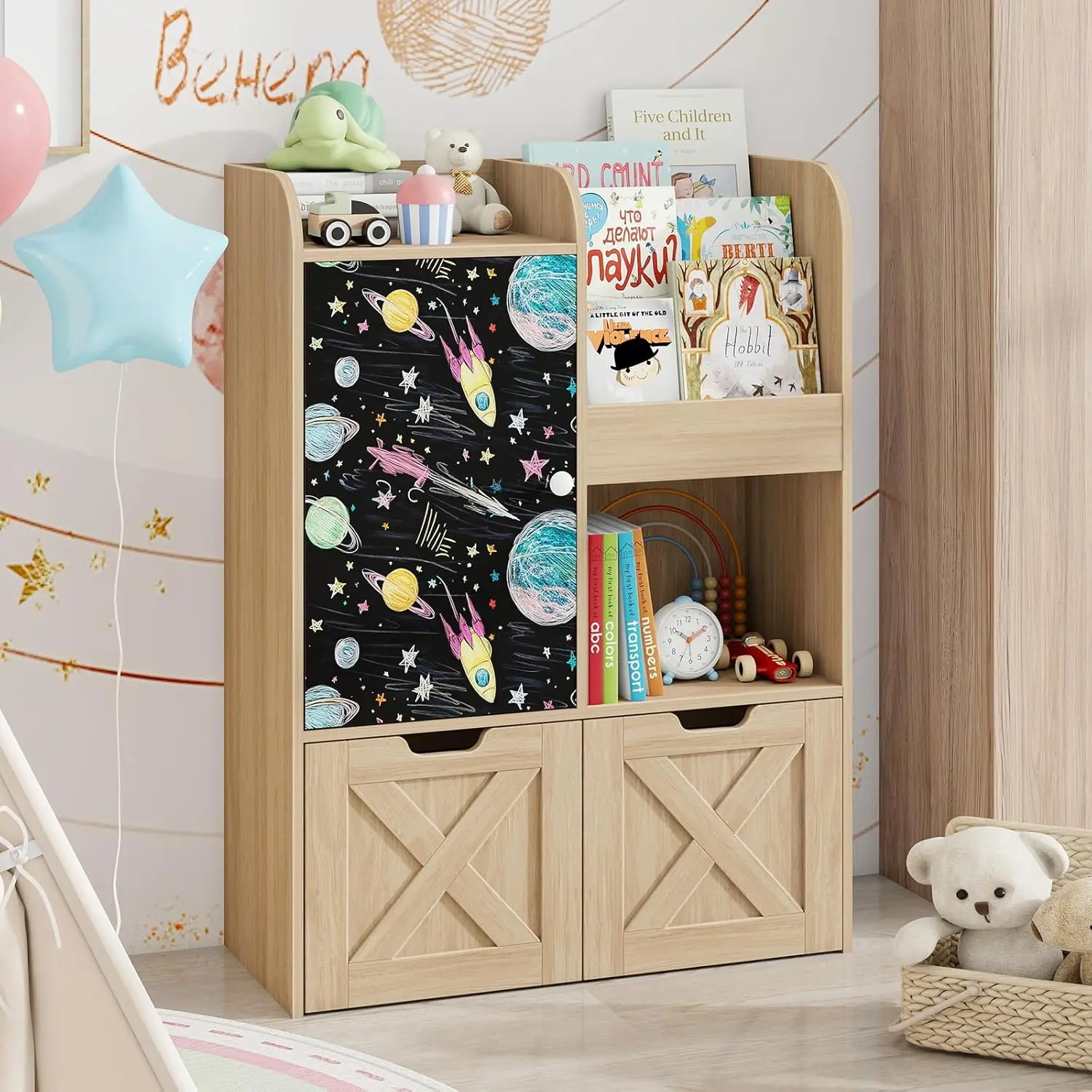 Toy Storage Organizer with Reading Nook, Wooden Kids Bookshelf with 2 Movable Drawers and Chalkboard,, Customized
Toy Storage Organizer with Reading Nook, Wooden Kids Bookshelf with 2 Movable Drawers and Chalkboard,, Customized