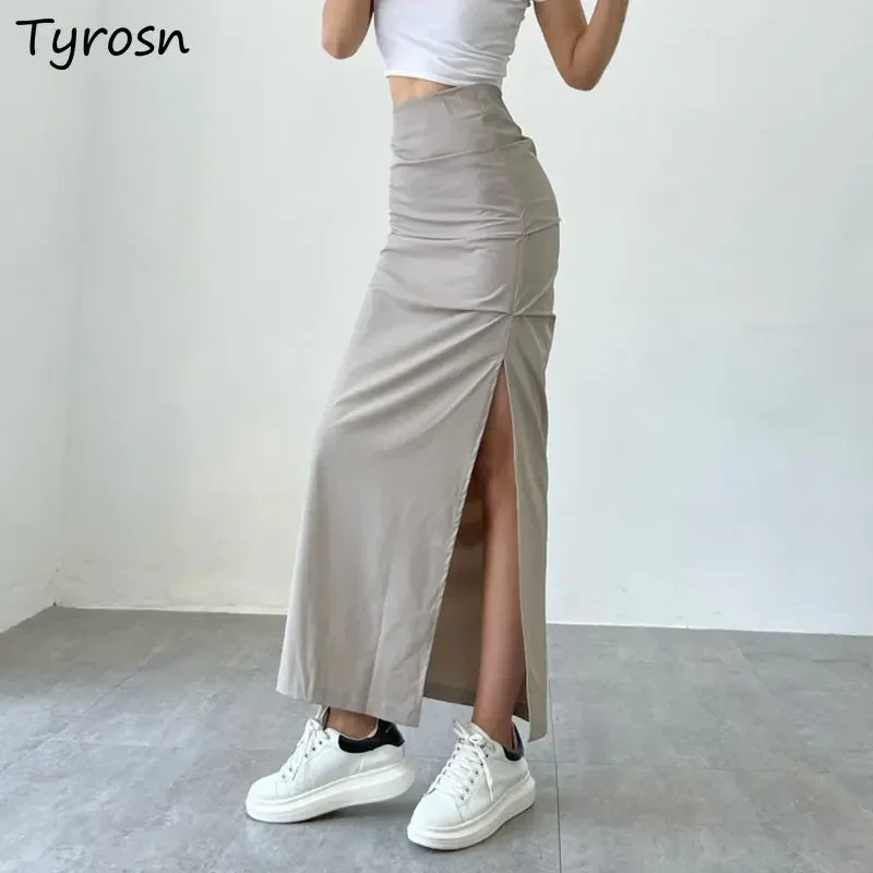 Maxi Skirts Women High Waist Solid Summer Side Slit American Retro Style Minimalist Vintage All-match Basic Faldas Mujer
Maxi Skirts Women High Waist Solid Summer Side Slit American Retro Style Minimalist Vintage All-match Basic Faldas Mujer