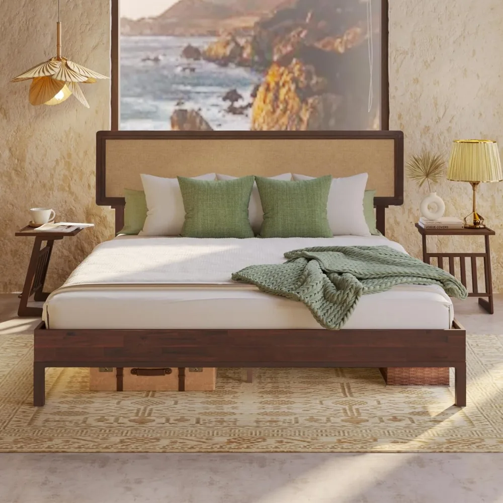 Queen Size Bed Frame, 14 Inch Bohemian Bed Frame with Adjustable Wicker Headboard - Rustic, Queen Size Bed Frame
Queen Size Bed Frame, 14 Inch Bohemian Bed Frame with Adjustable Wicker Headboard - Rustic, Queen Size Bed Frame