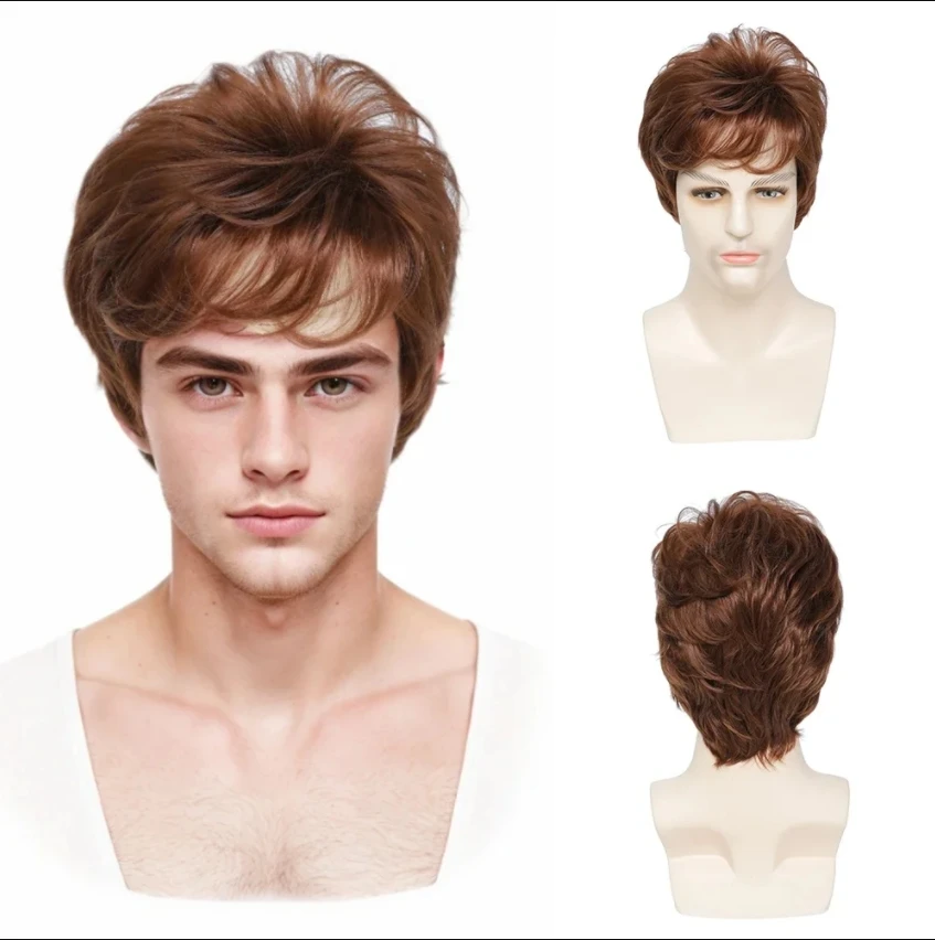 Synthetic Short Curly Hair Wigs For Men Costume Cosplay Party Dark Brown Heat Resistant Fake Hair
Synthetic Short Curly Hair Wigs For Men Costume Cosplay Party Dark Brown Heat Resistant Fake Hair