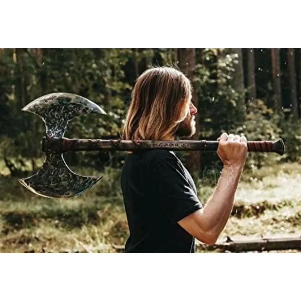38 Long Handcrafted Dual-Blade Axe with Bearded Edge and Protective Sheath
38 Long Handcrafted Dual-Blade Axe with Bearded Edge and Protective Sheath