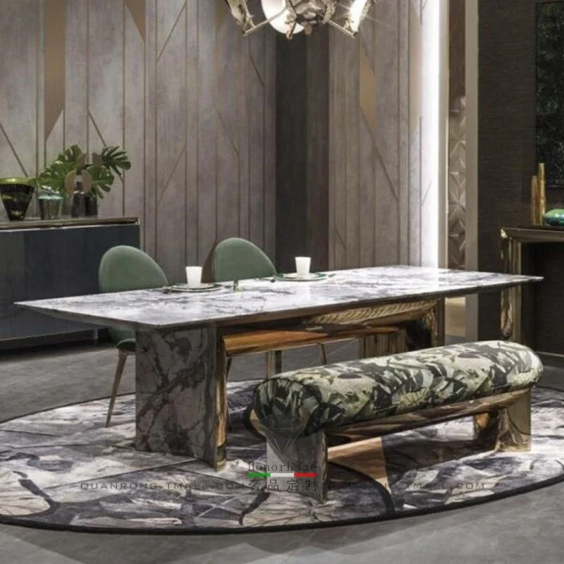 Light Luxury Dining Table round Arc Marble Rectangular Dining Table Villa Designer Long Table for 8 People
Light Luxury Dining Table round Arc Marble Rectangular Dining Table Villa Designer Long Table for 8 People
