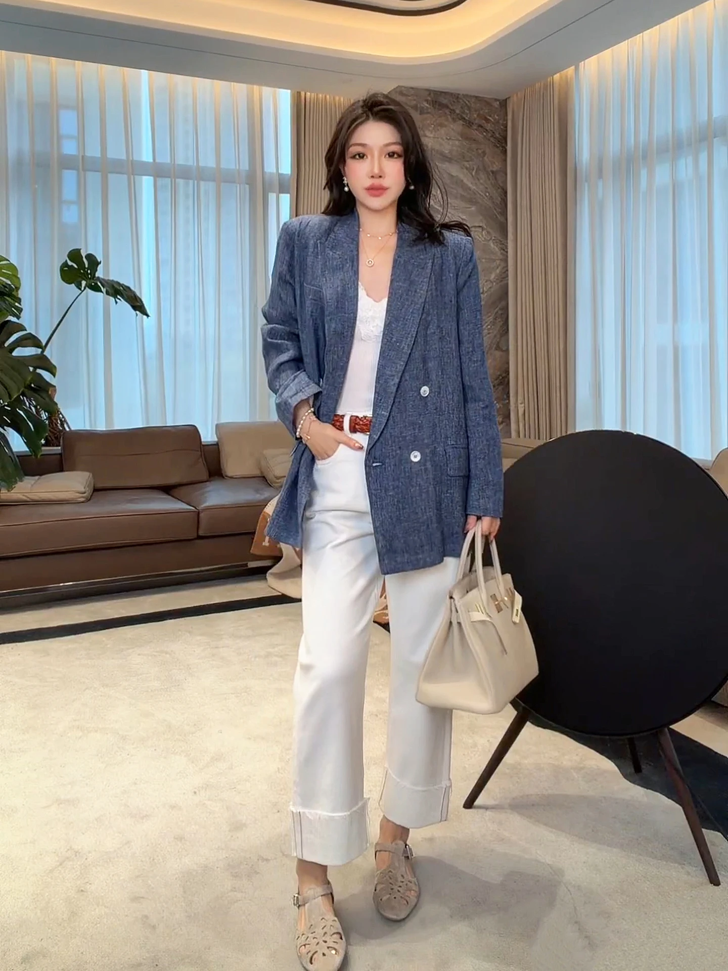 MeHomeYang Ladies' Blue Tone Linen Suit Slimming Faionable Versatile Outerwear Spring 2026 New Arrival Breathable Long Sve
MeHomeYang Ladies' Blue Tone Linen Suit Slimming Faionable Versatile Outerwear Spring 2026 New Arrival Breathable Long Sve