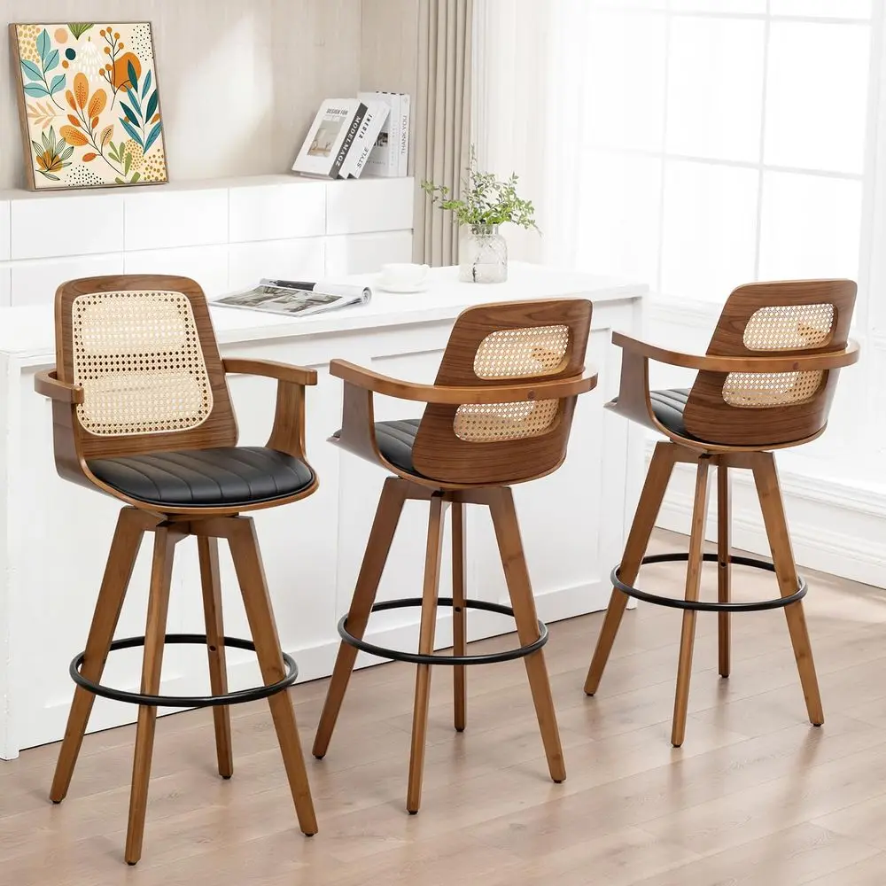 Bar Stools Set of 3, 29.7 Bar Height 360 Swivel Stools with Ergonomic Rattan Back, Faux Leather Seat, Bamboo Legs with Walnut F
Bar Stools Set of 3, 29.7 Bar Height 360 Swivel Stools with Ergonomic Rattan Back, Faux Leather Seat, Bamboo Legs with Walnut F