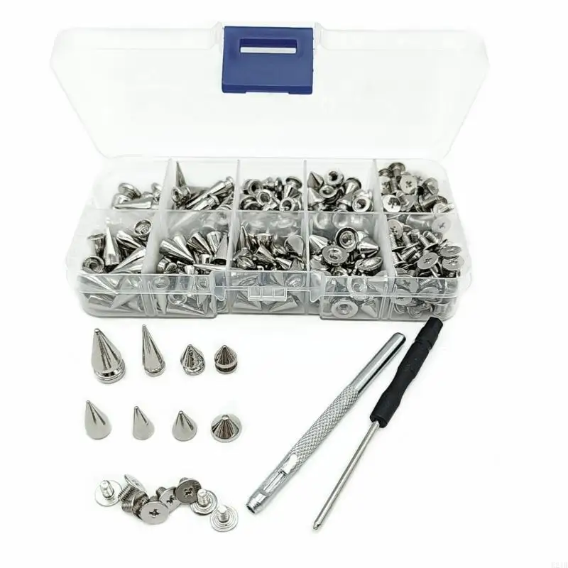 359 Metal Punk Rivets And Spikes Set With Installation Tool For Garment Decoration
359 Metal Punk Rivets And Spikes Set With Installation Tool For Garment Decoration