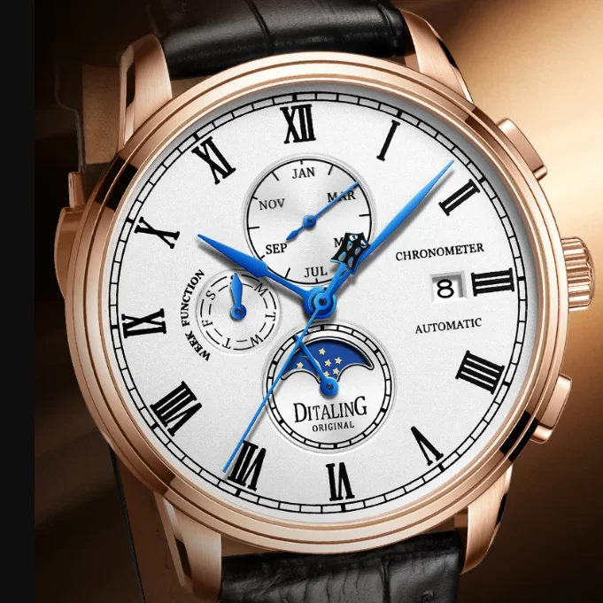 DITALING Men Automatic Watch 40MM Mechanical Wristwatch Waterproof Sapphire Mirror Multi-Dial Month Week Date
DITALING Men Automatic Watch 40MM Mechanical Wristwatch Waterproof Sapphire Mirror Multi-Dial Month Week Date