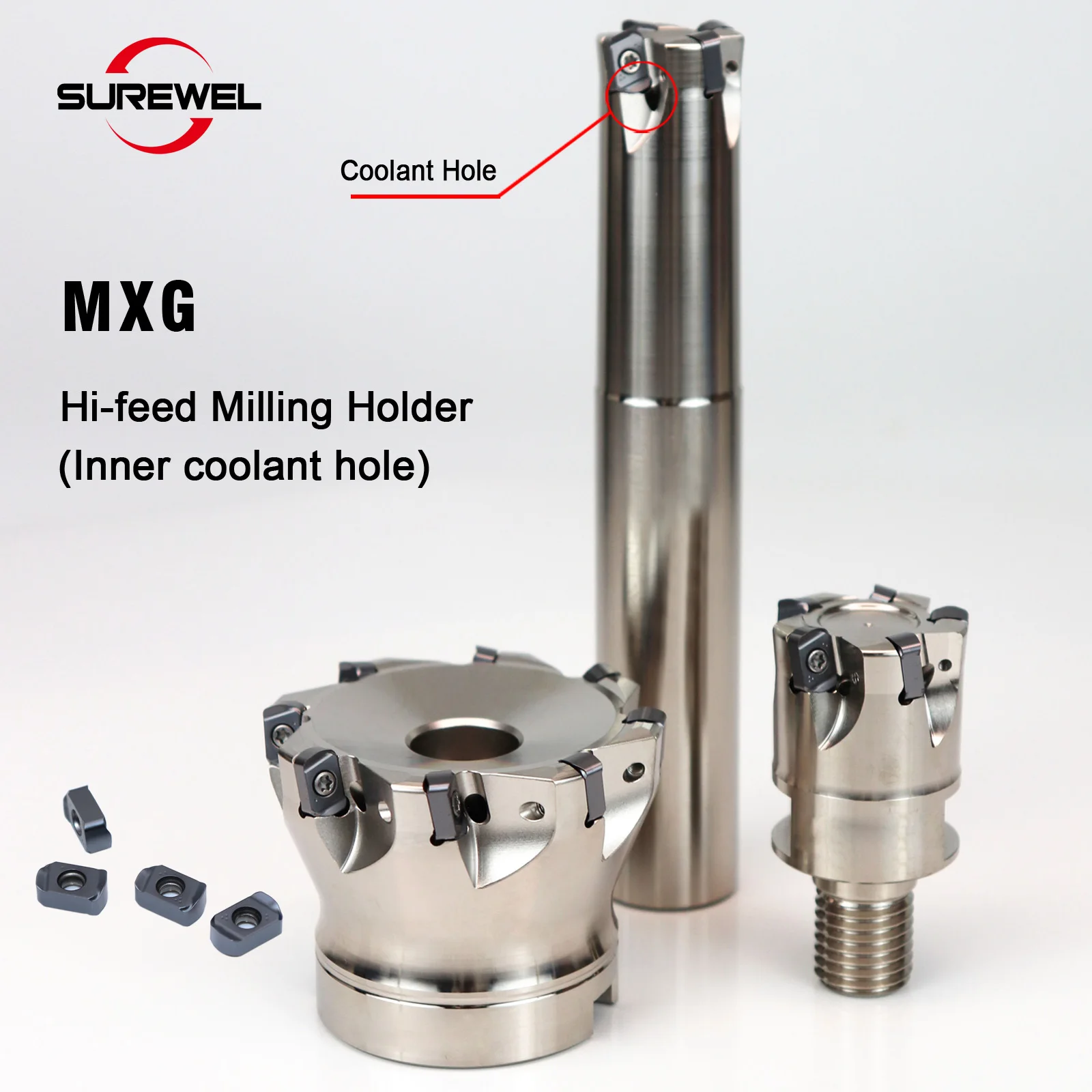 Фрезерная головка SUREWEL CNC MXG высокой эффективности для высокоскоростной обработки стали, для фрезерных резцов с твердосплавными пластинами YNMU1004.
Фрезерная головка SUREWEL CNC MXG высокой эффективности для высокоскоростной обработки стали, для фрезерных резцов с твердосплавными пластинами YNMU1004.