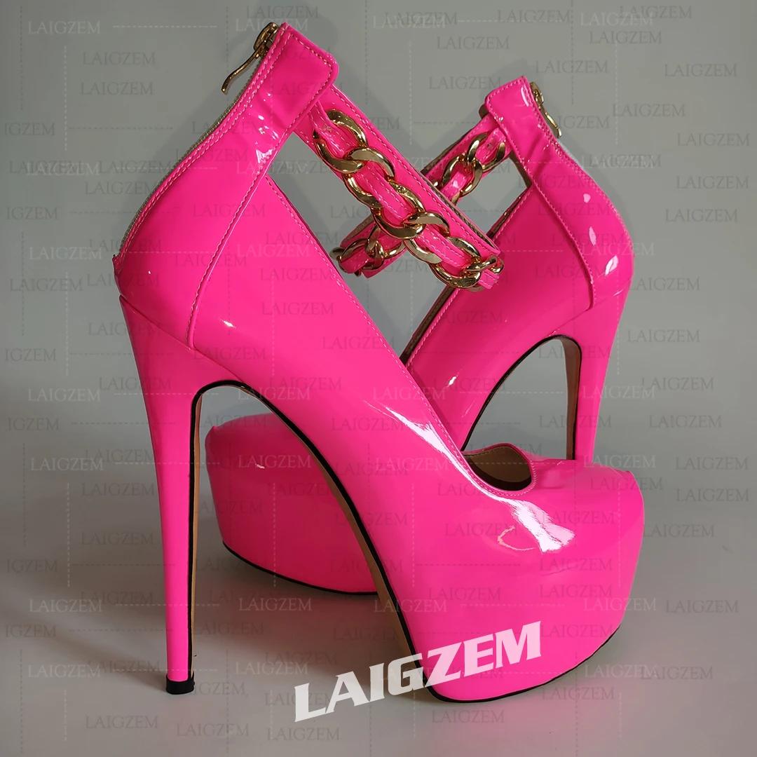 LAIGZEM Women Pumps Platform Round Toe Shiny Metal Chain Zip up Thin High Heels Handmade Ladies Shoes Woman Big Size 41 43 47
LAIGZEM Women Pumps Platform Round Toe Shiny Metal Chain Zip up Thin High Heels Handmade Ladies Shoes Woman Big Size 41 43 47