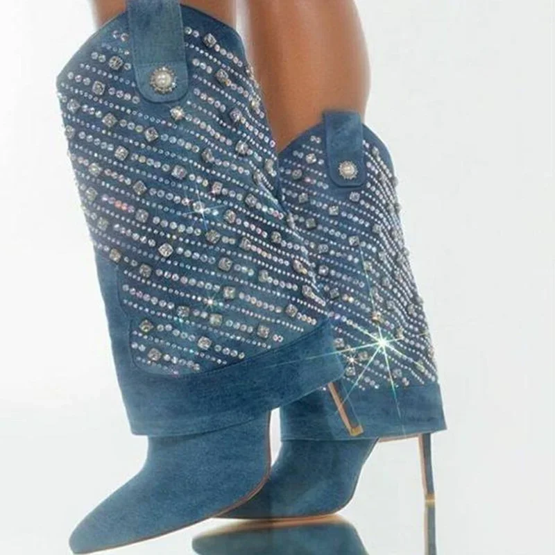 Sexy Crystal Women Slouch Boots Pointed Toe Blue Jeans Slip On Folded Over Women Denim Runway Shoes Size 46
Sexy Crystal Women Slouch Boots Pointed Toe Blue Jeans Slip On Folded Over Women Denim Runway Shoes Size 46