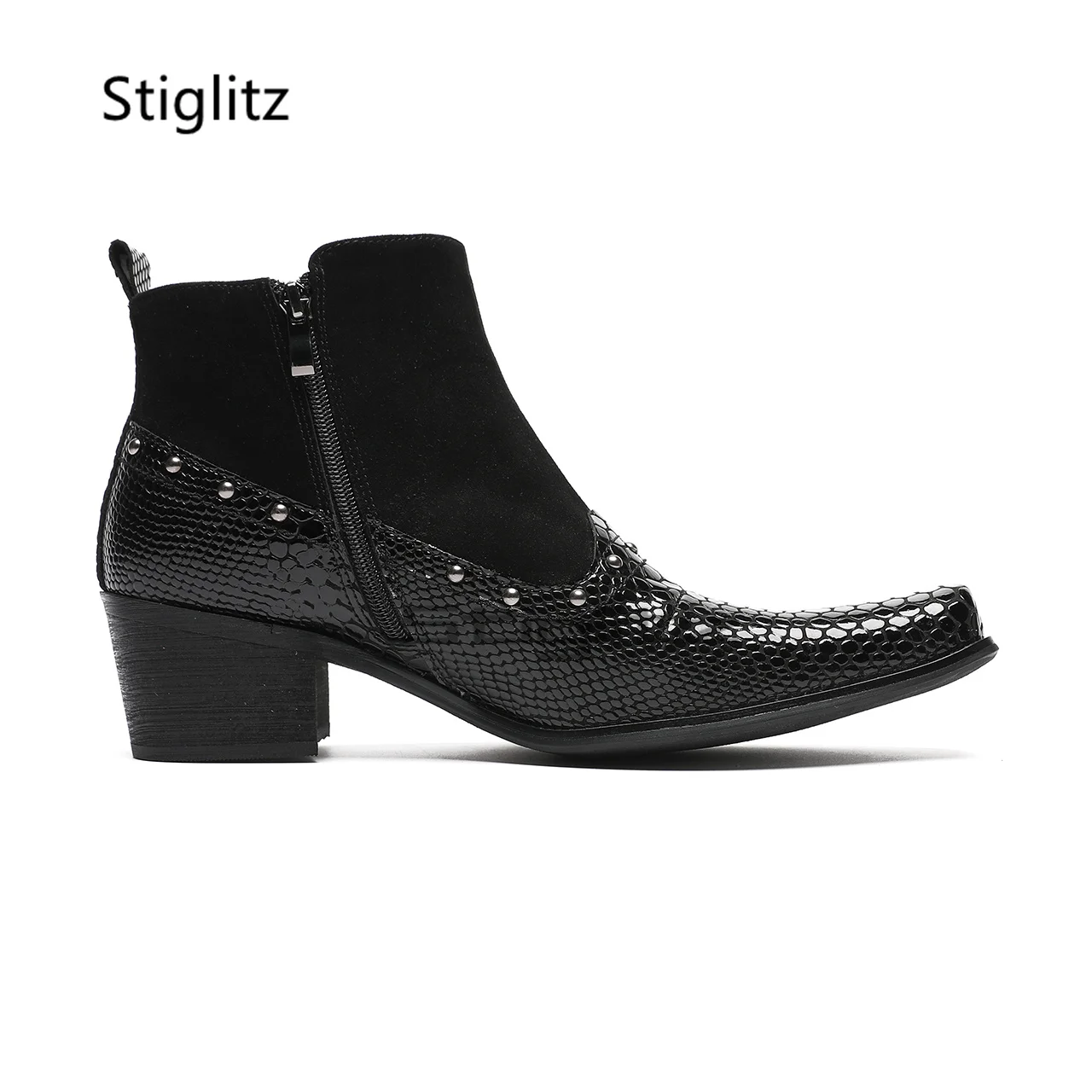 Мужские ботинки на высоком каблуке с узором под змеиную кожу, черные, из натуральной кожи, с квадратным носком, на молнии сбоку, для вечеринок и офиса
Мужские ботинки на высоком каблуке с узором под змеиную кожу, черные, из натуральной кожи, с квадратным носком, на молнии сбоку, для вечеринок и офиса